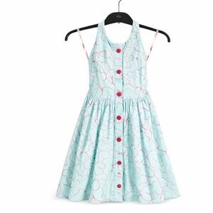 Penelope Mack Girls Aqua Blue Pink Metallic Butterfly Halter Sun Dress Size 5